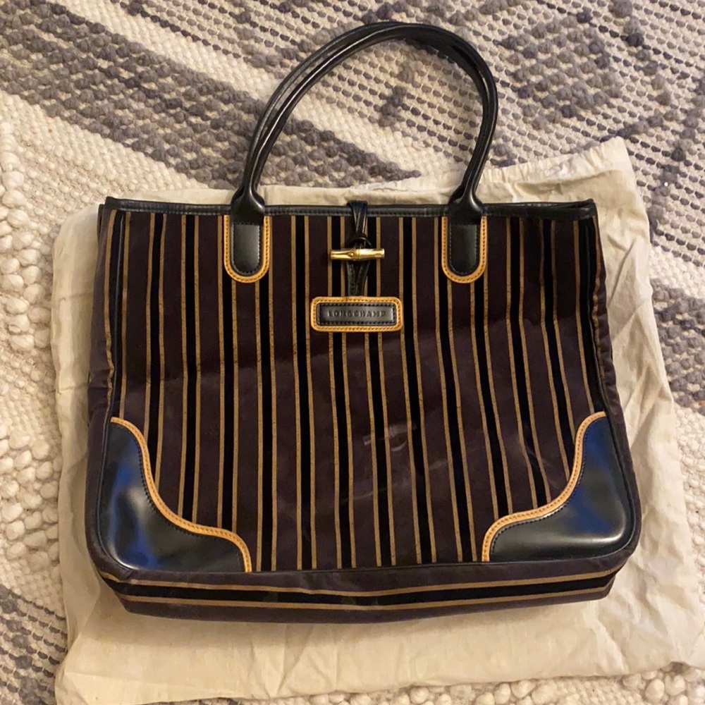Longchamp Velvet Striped Tote